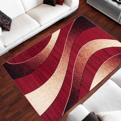 Tapis De Salon Moderne Rouge Beige Vagues Fin Dream 160x220