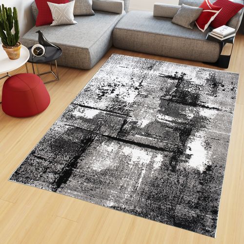 Tapis Salon Chambre Moderne Noir Gris Abstrait Fin Maya 250x350