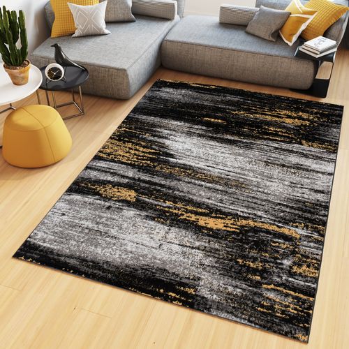 Tapis De Salon Moderne Gris Noir Jaune Taches Fin Maya 250x350