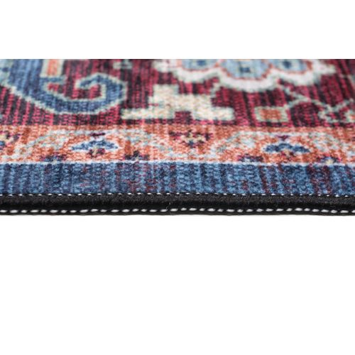 Tapis De Salon Classique Rouge Gris Bleu Noir Beige Bordure Fin Antidérapant Franges 120 X 170 Cm