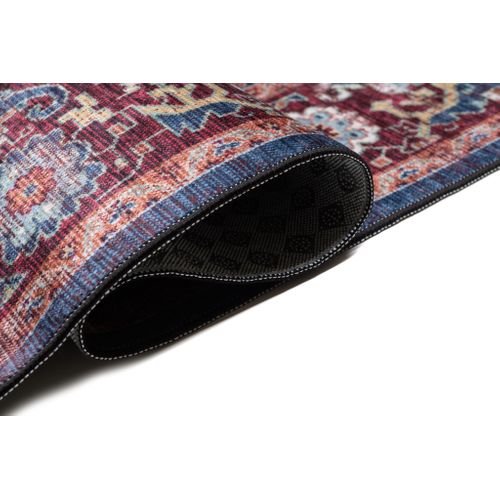 Tapis De Salon Classique Rouge Gris Bleu Noir Beige Bordure Fin Antidérapant Franges 120 X 170 Cm