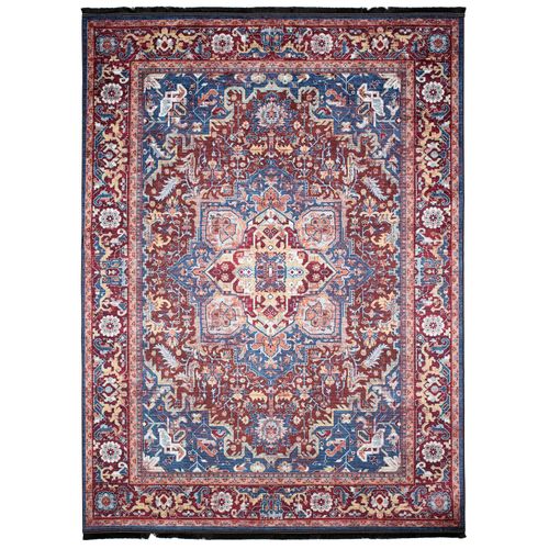 Tapis De Salon Classique Rouge Gris Bleu Noir Beige Bordure Fin Antidérapant Franges 120 X 170 Cm
