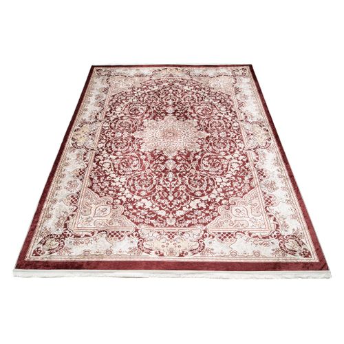 Tapis De Salon Classique Crème Marron Beige Rosette Bordure Fin Antidérapant Franges 140 X 200 Cm