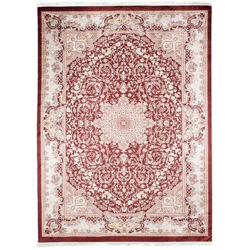 Tapis De Salon Classique Crème Marron Beige Rosette Bordure Fin Antidérapant Franges 140 X 200 Cm