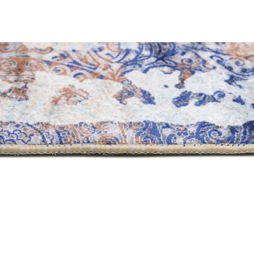 Tapis De Salon Classique Bleu Marine Cuivre Vintage Bordure Imprimé Fin Antidérapant 120 X 170 Cm