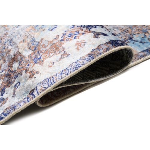 Tapis De Salon Classique Bleu Marine Cuivre Vintage Bordure Imprimé Fin Antidérapant 120 X 170 Cm