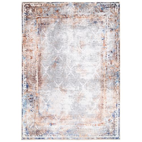 Tapis De Salon Classique Bleu Marine Cuivre Vintage Bordure Imprimé Fin Antidérapant 120 X 170 Cm