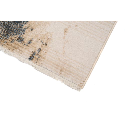 Tapis Salon Bleu Beige Crème Vert Abstrait Tacheté Franges Fin 120x170 cm