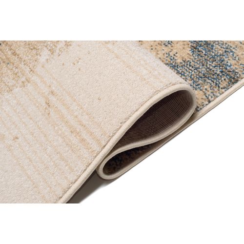 Tapis Salon Bleu Beige Crème Vert Abstrait Tacheté Franges Fin 120x170 cm