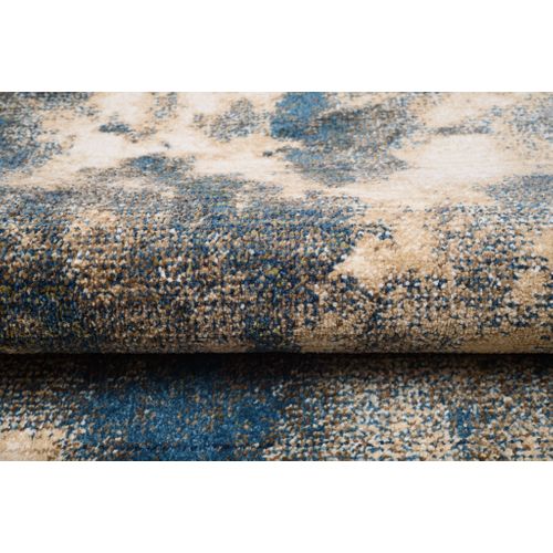 Tapis Salon Bleu Beige Crème Vert Abstrait Tacheté Franges Fin 200x305cm