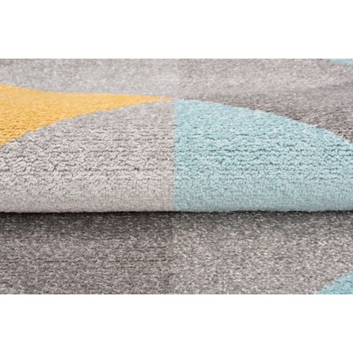 Tapis Salon Chambre Turquoise Gris Crème Jaune Triangles 80 X 150 Cm Lazur