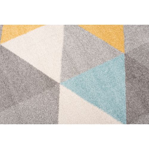 Tapis Salon Chambre Turquoise Gris Crème Jaune Triangles 80 X 150 Cm Lazur