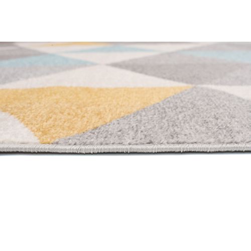 Tapis Salon Chambre Turquoise Gris Crème Jaune Triangles 80 X 150 Cm Lazur