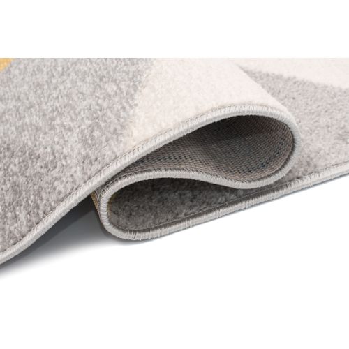 Tapis Salon Chambre Turquoise Gris Crème Jaune Triangles 80 X 150 Cm Lazur