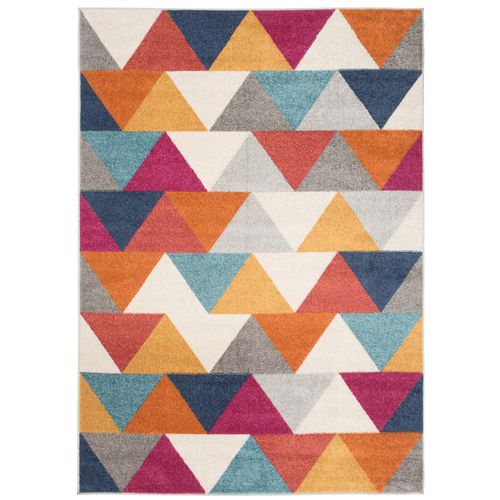 Tapis Salon Chambre Turquoise Gris Crème Rose Triangles 120 X 170 Cm Lazur