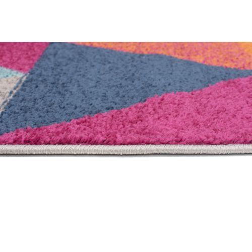 Tapis Salon Chambre Turquoise Gris Crème Rose Triangles 120 X 170 Cm Lazur