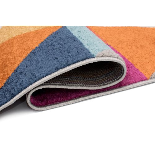 Tapis Salon Chambre Turquoise Gris Crème Rose Triangles 120 X 170 Cm Lazur