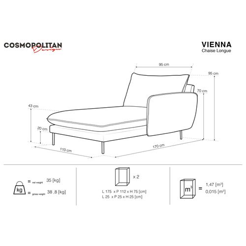 Méridienne Droite "vienna" En Tissu Structurel Gris Clair