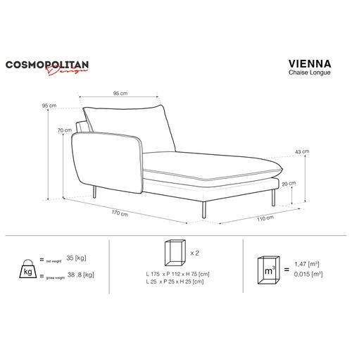 Méridienne Gauche "vienna" En Tissu Structurel Gris Clair