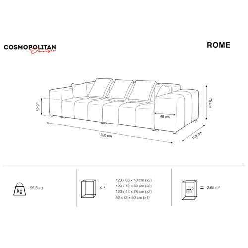 Canapé Modulable "rome" 3 Places En Tissu Structurel Noir