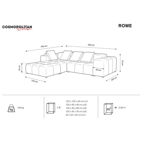 Canapé D'angle Symétrique Modulable "rome" 5 Places En Velours Gris