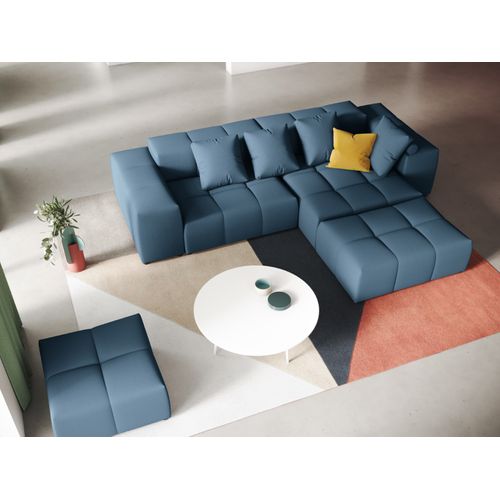 Canapé D'angle Symétrique Modulable "rome" 5 Places En Tissu Structurel Bleu Foncé