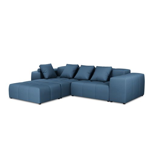 Canapé D'angle Symétrique Modulable "rome" 5 Places En Tissu Structurel Bleu Foncé