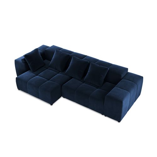 Canapé D'angle Symétrique Modulable "rome" 4 Places En Velours Bleu Roi