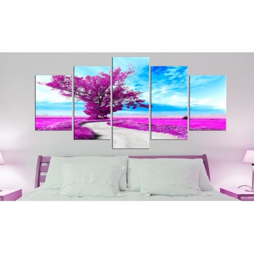 Tableau Tree Near The Road (5 Parts) Violet 100x50 Cm