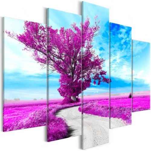 Tableau Tree Near The Road (5 Parts) Violet 100x50 Cm