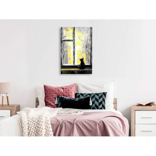 Tableau Longing Kitty 1 Pièce Vertical Yellow 80x120 Cm
