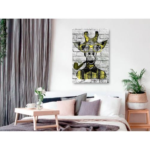 Tableau Giraffe With Pipe 1 Pièce Vertical Yellow 80x120 Cm