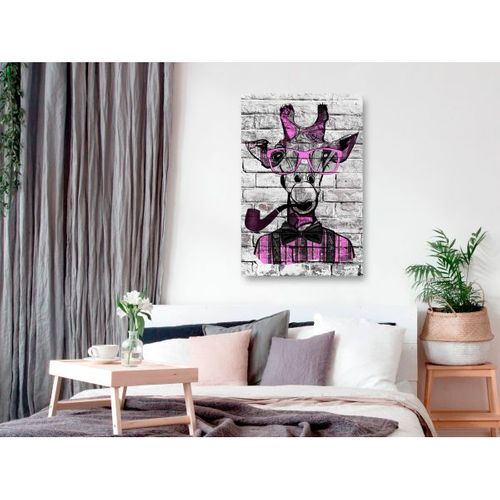 Tableau Giraffe With Pipe 1 Pièce Vertical Pink 80x120 Cm