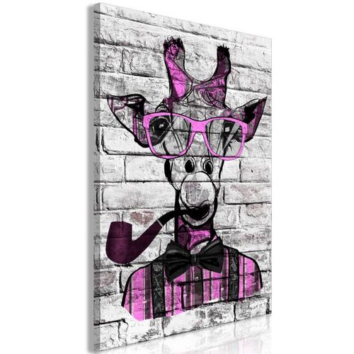 Tableau Giraffe With Pipe 1 Pièce Vertical Pink 80x120 Cm