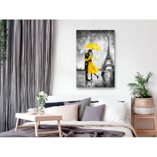 Tableau Villes Paris Fog (1 Part) Vertical Yellow 40x60 Cm