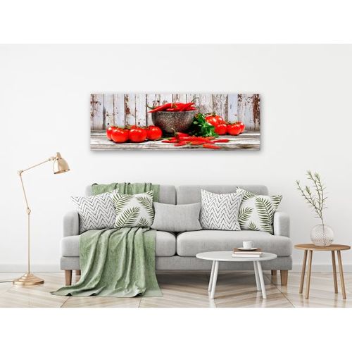 Tableau Nature Morte Red Vegetables (1 Part) Wood Narrow 135x45 Cm
