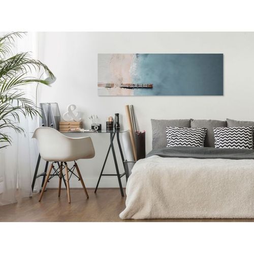 Tableau Sea And Wooden Bridge (1 Part) Narrow Grey 135x45 Cm