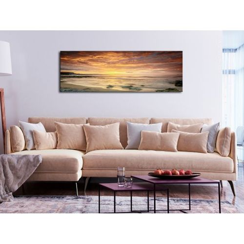 Tableau Beach In Crete (1 Part) Narrow Orange 150x50 Cm