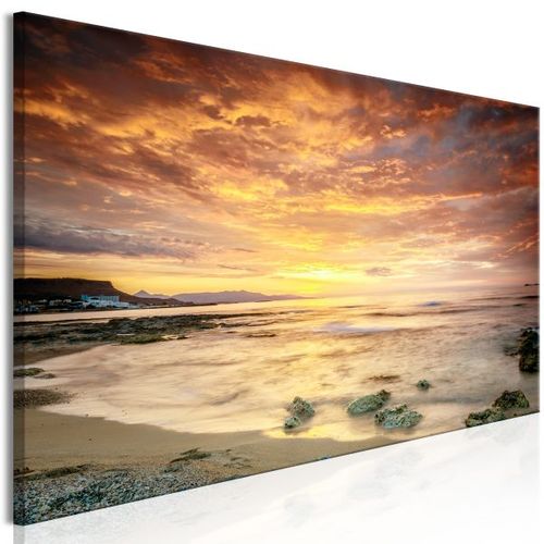 Tableau Beach In Crete (1 Part) Narrow Orange 150x50 Cm