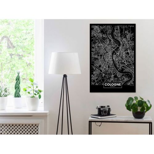 Tableau Cartes Du Monde Dark Map Of Cologne (1 Part) Vertical 40x60 Cm