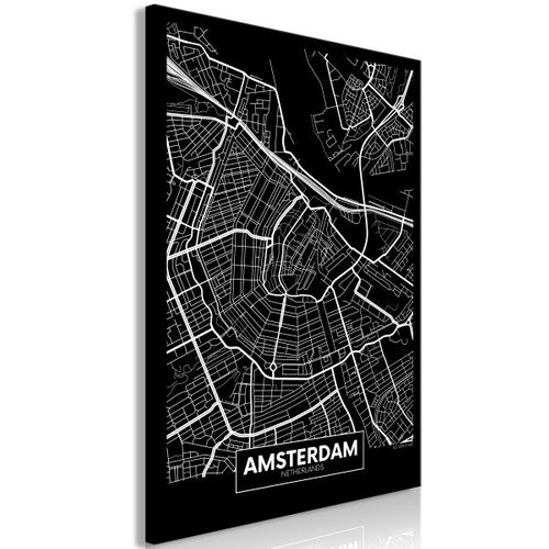 Tableau Cartes Du Monde Dark Map Of Amsterdam (1 Part) Vertical 40x60 Cm