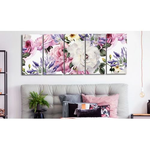 Tableau Fleurs Rose Composition (5 Parts) Narrow Colourful 225x90 Cm