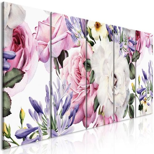 Tableau Fleurs Rose Composition (5 Parts) Narrow Colourful 225x90 Cm
