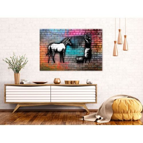 Tableau Washing Zebra - Colourful Brick 1 Pièce Wide 120x80 Cm