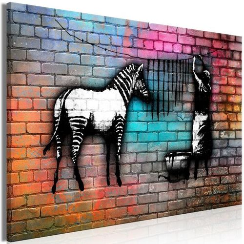 Tableau Washing Zebra - Colourful Brick 1 Pièce Wide 120x80 Cm
