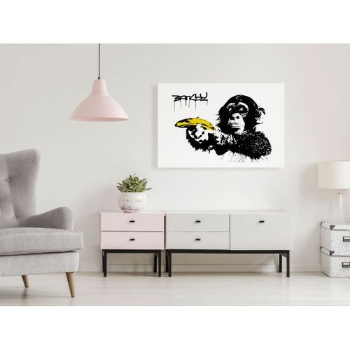 Tableau Banksy Monkey With Banana 1 Pièce Wide 90x60 Cm