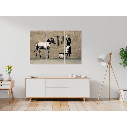 Tableau Banksy Washing Zebra On Concrete 3 Pièces 120x80 Cm