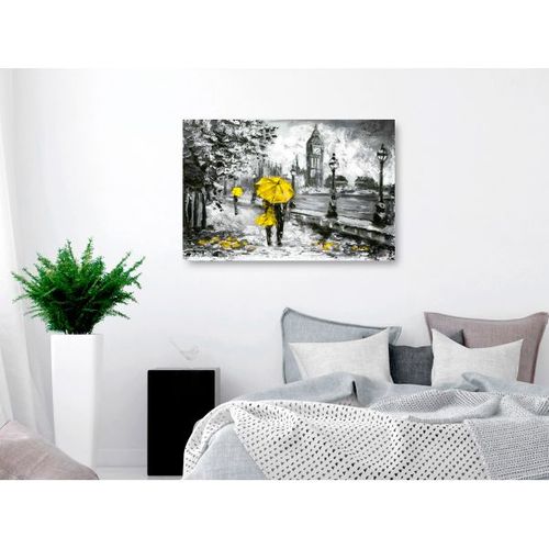 Tableau Villes Walk In London (1 Part) Wide Yellow 120x80 Cm
