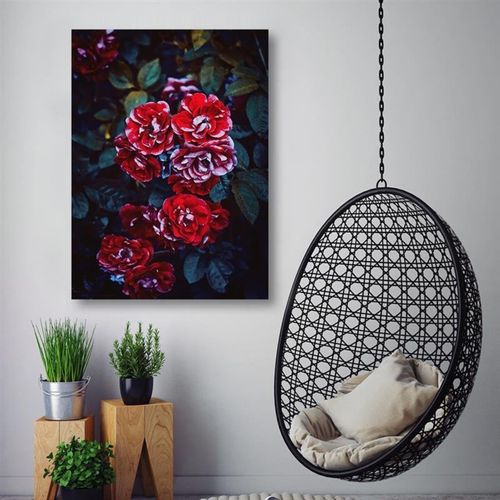 Tableau Bois Rose Fleurs Sur Une Branche 50 X 70 Cm Rouge