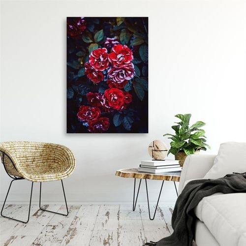 Tableau Bois Rose Fleurs Sur Une Branche 50 X 70 Cm Rouge
